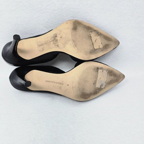 Saks Fifth Avenue Felicity Black Pointed Toe 4" High Heel Sz 9 Leather Fabric - Picture 10 of 13